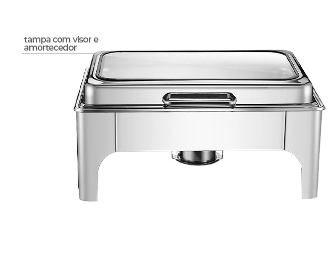 RECHAUD SUPREME RETANGULAR INOX 9L TAMPA COM VISOR E AMORTECEDOR  GP705